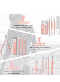 Leipple Manicure set professional nail clippers pedicure kit 16 pcs stainless steel nail care tools grooming kit with luxurious travel leather case for thick nails men women gift pink  - Image 2