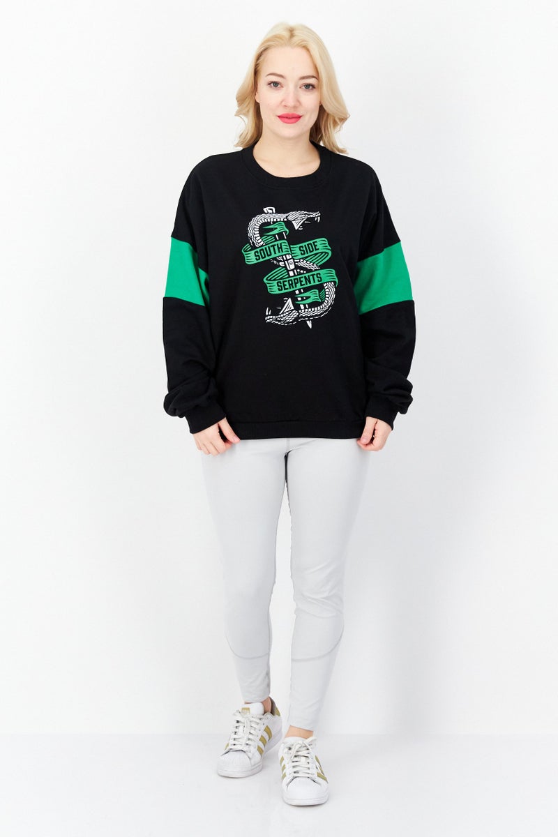 DIFUZED Women Crew Neck Long Sleeve Graphic Print Sweatshirt, Black - Image 4