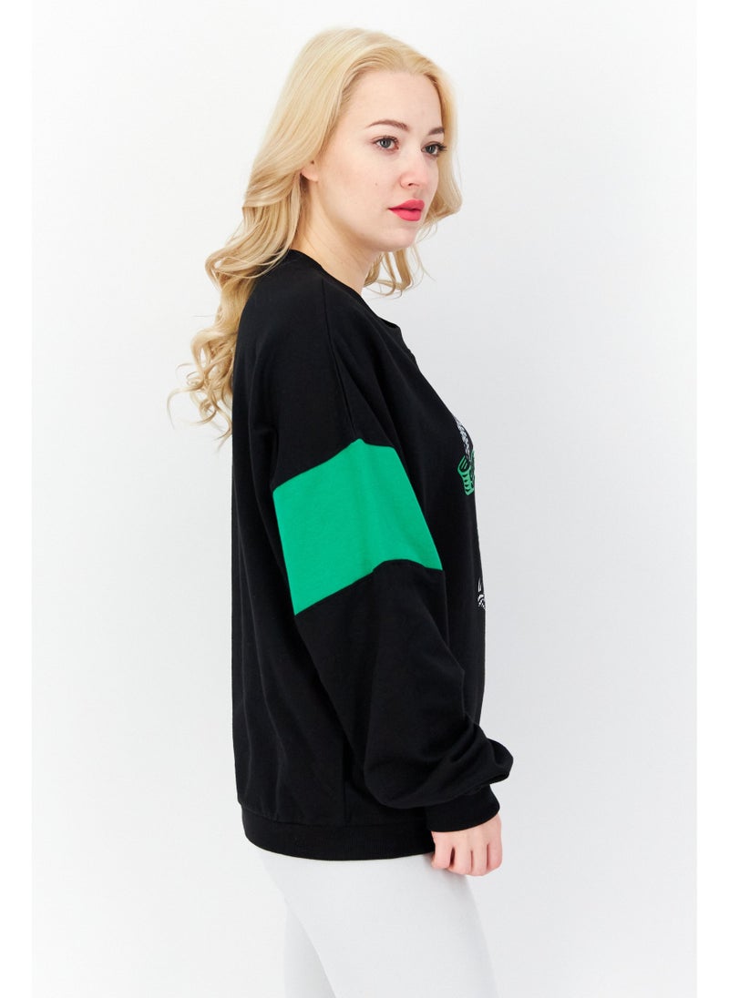 DIFUZED Women Crew Neck Long Sleeve Graphic Print Sweatshirt, Black - Image 5