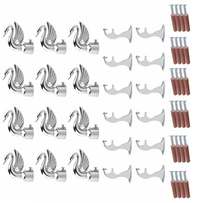 GLOXY Swan Bird Shape Curtain Brackets Decorative Curtain Rod Holder Curtain Holder with Wall Fittings Screws and Strong Support for Wall Decoration Items for HallSilver 6 Pairs