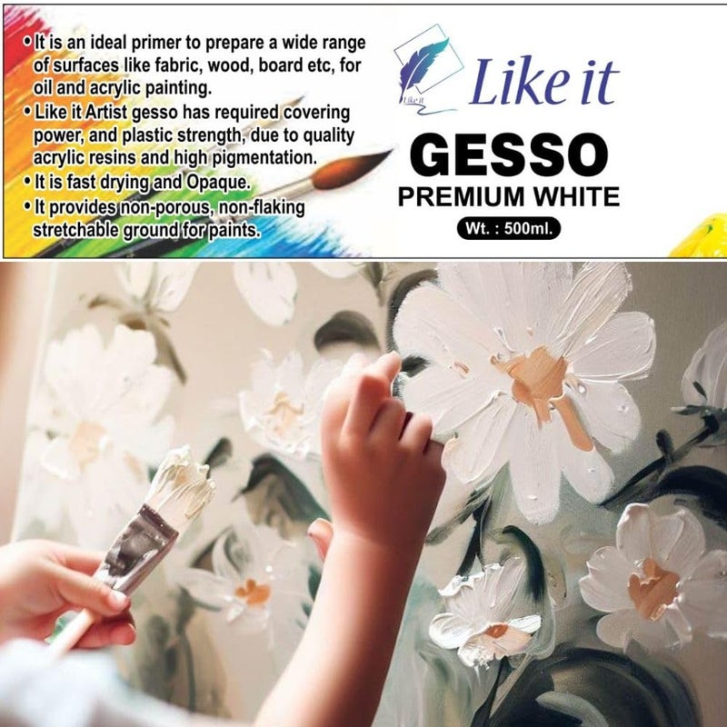 Like-It like it 500ml Oil Painting Primer Gesso White Primer, Acrylic Medium, Molding Paste, Retarder Gel Medium - Image 3