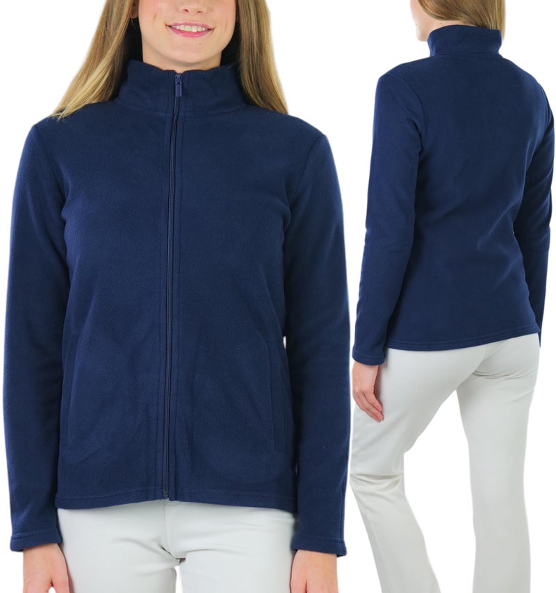 ToBeInStyle Women's Zip High Collar Polar Fleece L.S. Jacket - Navy - Small - Image 4