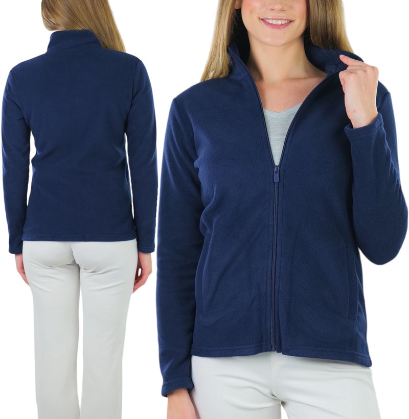 ToBeInStyle Women's Zip High Collar Polar Fleece L.S. Jacket - Navy - Small - Image 2