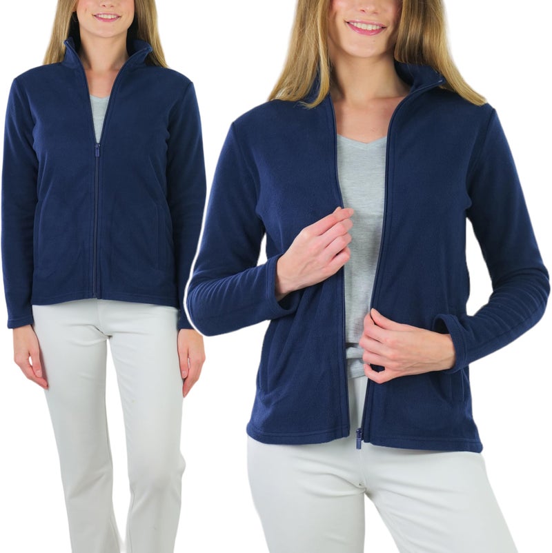 ToBeInStyle Women's Zip High Collar Polar Fleece L.S. Jacket - Navy - Small - Image 5