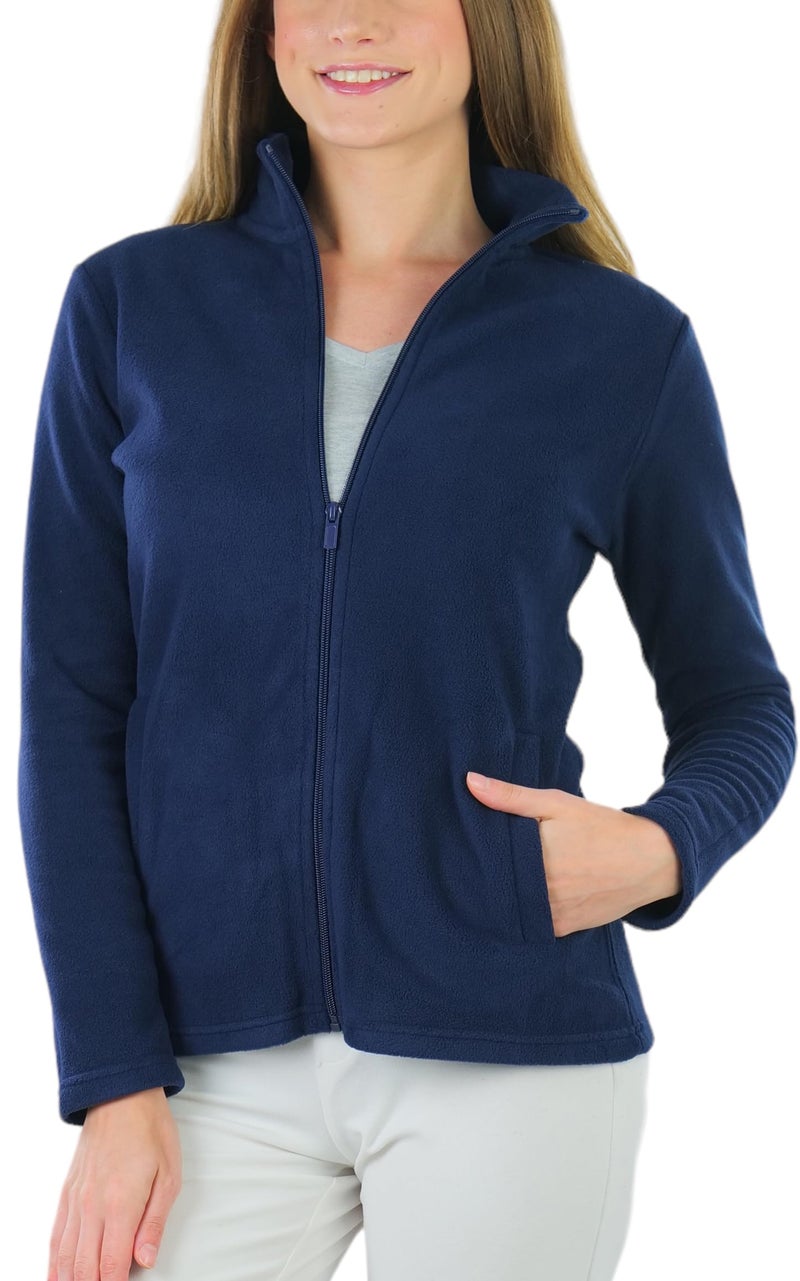 ToBeInStyle Women's Zip High Collar Polar Fleece L.S. Jacket - Navy - Small - Image 1