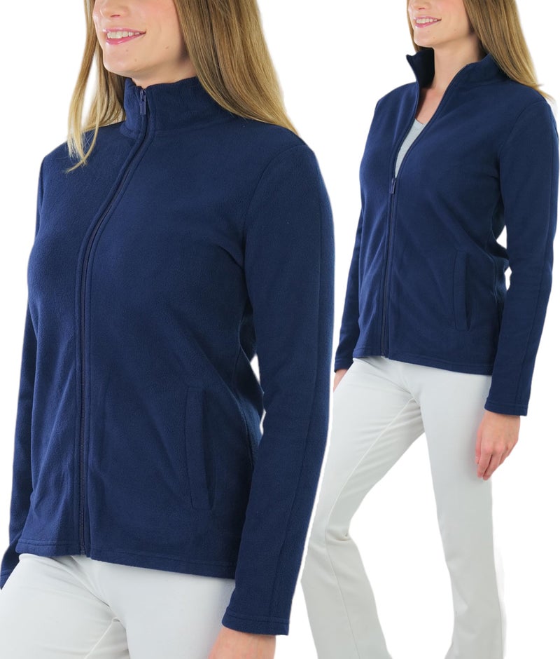 ToBeInStyle Women's Zip High Collar Polar Fleece L.S. Jacket - Navy - Small - Image 3