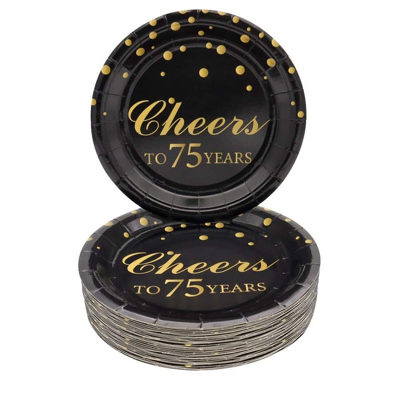 Pandecor 75th Birthday Party Supplies50 PCS Cheers to 75 Years Disposable 7 Inch Paper Plates Dessert Plates for 75 Years Anniversary Party
