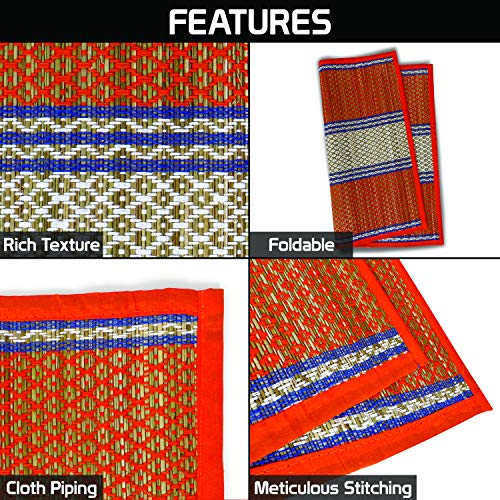 HOKIPO Natural River Grass Handcrafted Pooja Floor Mats/Meditation Prayer, Sittting Mat, Aasan Mat Chatai Set of 6, 18x18 Inches (IN78-ORG*6) - Image 4