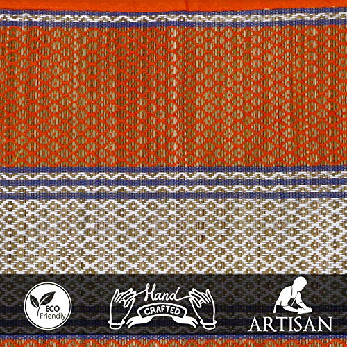 HOKIPO Natural River Grass Handcrafted Pooja Floor Mats/Meditation Prayer, Sittting Mat, Aasan Mat Chatai Set of 6, 18x18 Inches (IN78-ORG*6) - Image 5