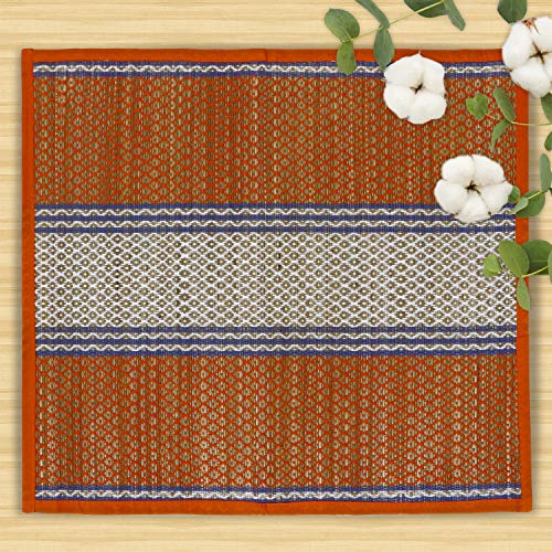 HOKIPO Natural River Grass Handcrafted Pooja Floor Mats/Meditation Prayer, Sittting Mat, Aasan Mat Chatai Set of 6, 18x18 Inches (IN78-ORG*6) - Image 2