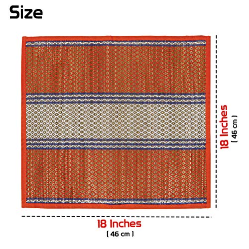 HOKIPO Natural River Grass Handcrafted Pooja Floor Mats/Meditation Prayer, Sittting Mat, Aasan Mat Chatai Set of 6, 18x18 Inches (IN78-ORG*6) - Image 3