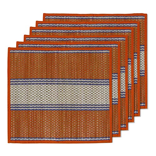HOKIPO Natural River Grass Handcrafted Pooja Floor Mats/Meditation Prayer, Sittting Mat, Aasan Mat Chatai Set of 6, 18x18 Inches (IN78-ORG*6) - Image 1