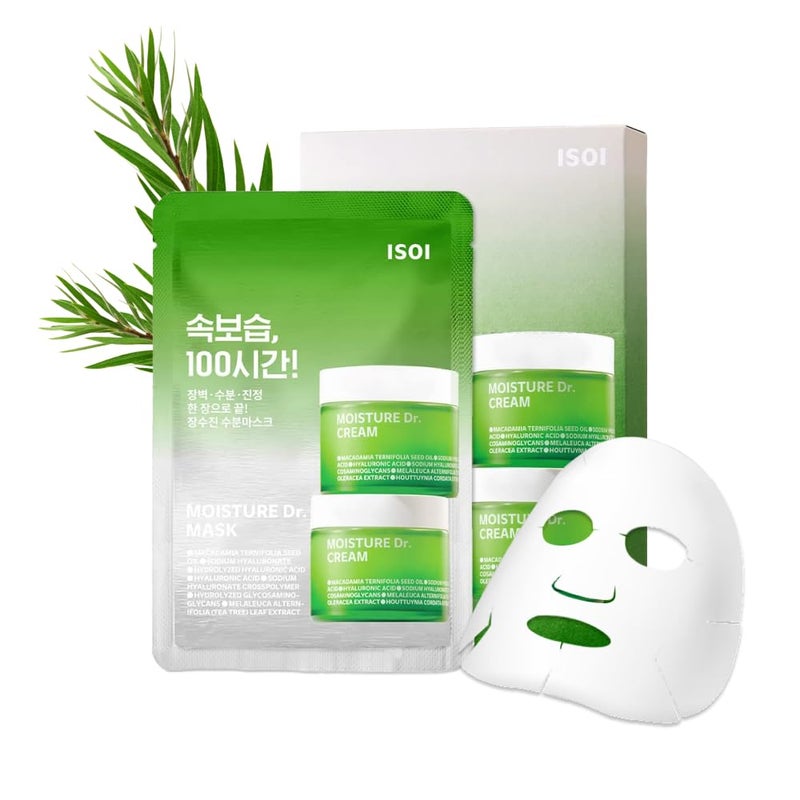 ISOI Moisture Dr. Mask Pack, Hydrating & Soothing Korean Sheet Mask for Face with Tea Tree, Ceramide & Hyaluronic Acid, Nourishing Skin Barrier Care, Korean Skin Care (10EA) - Image 1