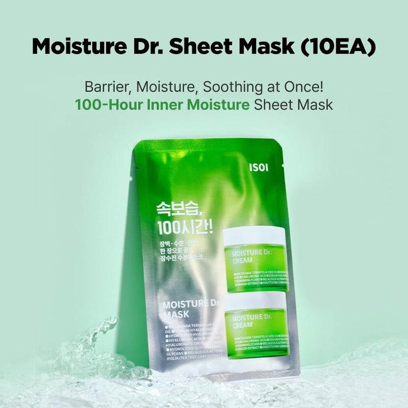 ISOI Moisture Dr. Mask Pack, Hydrating & Soothing Korean Sheet Mask for Face with Tea Tree, Ceramide & Hyaluronic Acid, Nourishing Skin Barrier Care, Korean Skin Care (10EA) - Image 2