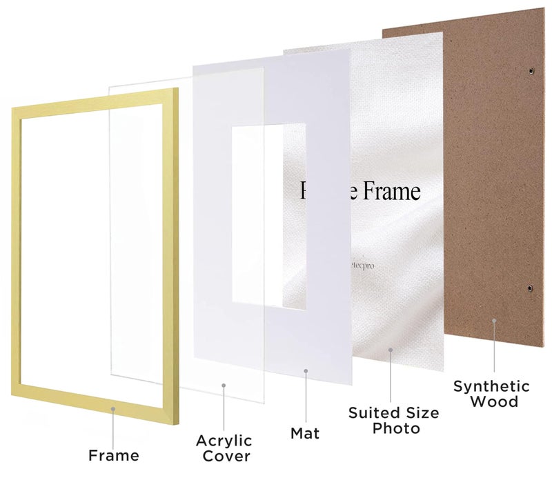 eletecpro 5x7 Picture Frame  Matted to 4x6 Photo or 5x7 No Mat  Colorful Frame for Wall & Tabletop Display Made of Engineered Wood and Clear Acrylic  Gold Frame Room Decor  1 Pack - Image 2