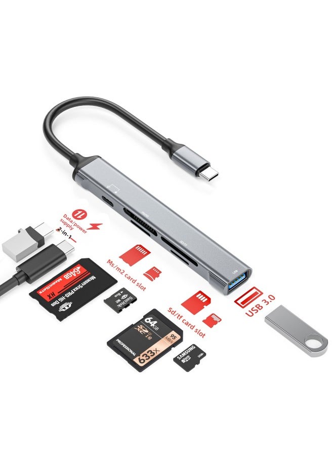Generic - Ms Six-in-one Card Reader With Power Supply Multi-function Reading Sdtfmsm2usb USB Flash Drive OTG Function Mobile Phone Reading Disk-Color:typec Connector Read [Ms/sd/tf/m2/usb/charging]] - Image 1