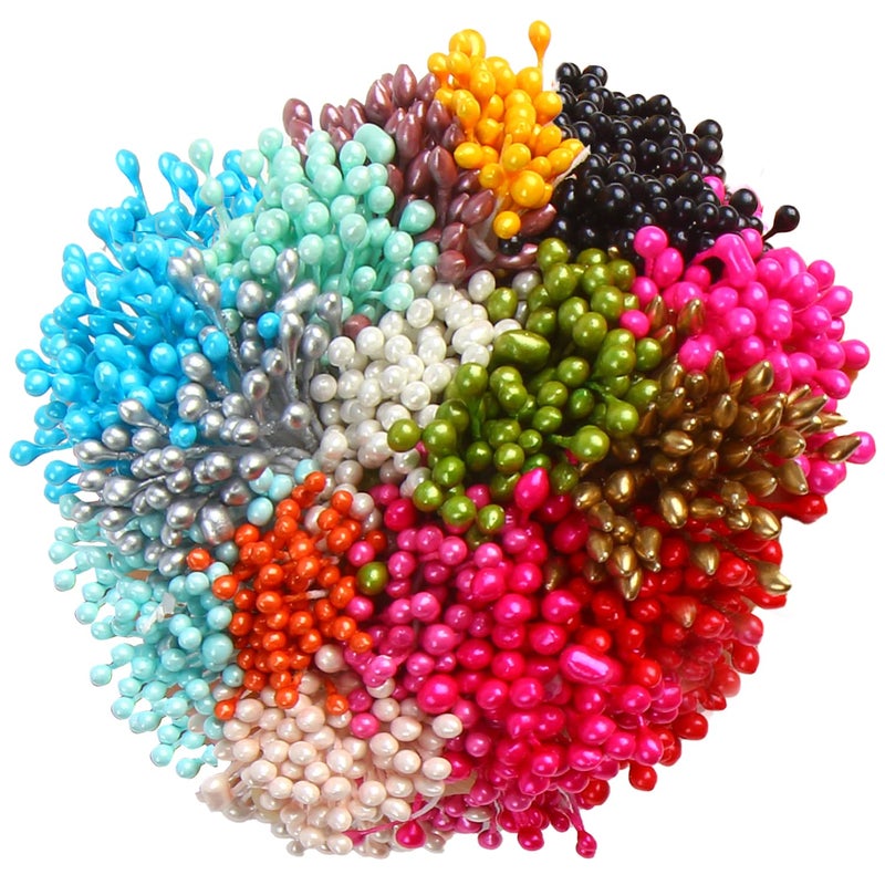 DECORA 16 Colors 1360 Pieces Mixed 3mm Pearl Flower Stamens for Decoration Classic