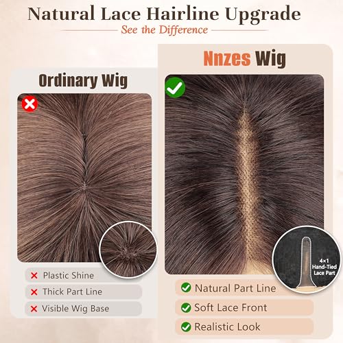 Nnzes Long Brown Mixed Blonde Wavy Wig 4x1 Lace Natural Hairline Middle Part Curly HeatResistant Synthetic Fiber for Women Beginners Daily Party Use 26In - Image 3
