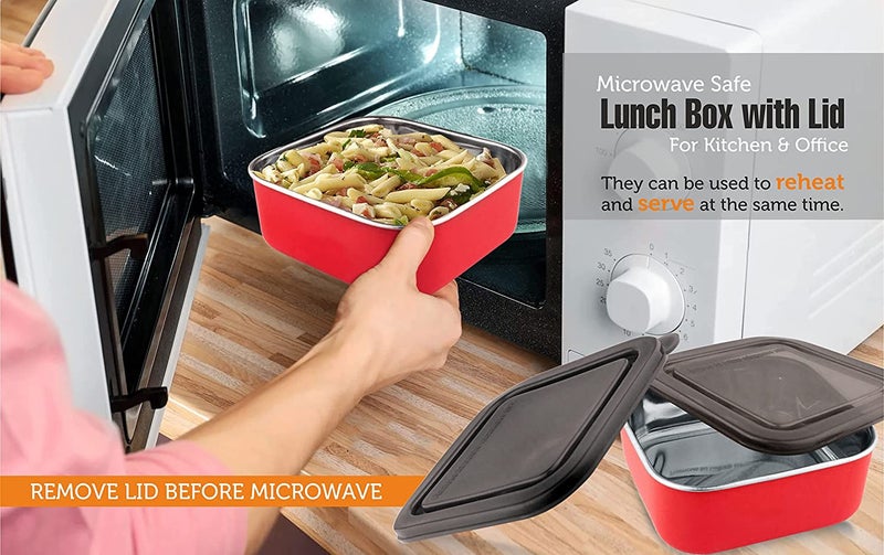 KITCHEN CLUE Stainless Steel Microwave Safe Storage ContainerBox Set Of 8 Pcs Red 16cm Steel Fridge Storage Box For Kitchen Airtight LeakProof Lid Container Ideal For Stroage Serving - Image 5