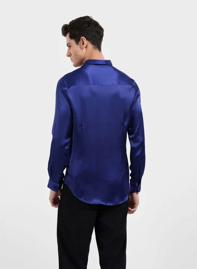 شركة المرآب الهندية Men Slim Fit Solid Cutaway Collar Full Sleeves Shirt