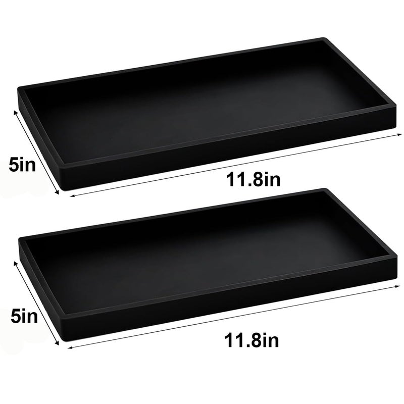 BasedFloor 2PCS 11.8â€ L x 5â€ W Silicone Soap Dispenser Tray, Bathroom Sink Vanity Trays for Dresser Tops, Toilet, Small Black Tray for Scrubber, Lotion Bottles, Perfume, Jewelry, Candle, Key Trinket Ring-Black - Image 3