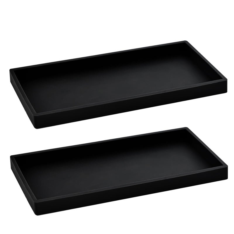 BasedFloor 2PCS 11.8â€ L x 5â€ W Silicone Soap Dispenser Tray, Bathroom Sink Vanity Trays for Dresser Tops, Toilet, Small Black Tray for Scrubber, Lotion Bottles, Perfume, Jewelry, Candle, Key Trinket Ring-Black - Image 1