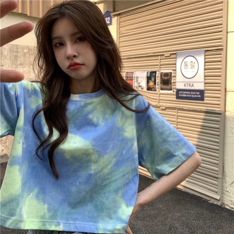 Generic Tie-Dye Crop Top Tee 2024 Summer Trendy Orange - Image 5