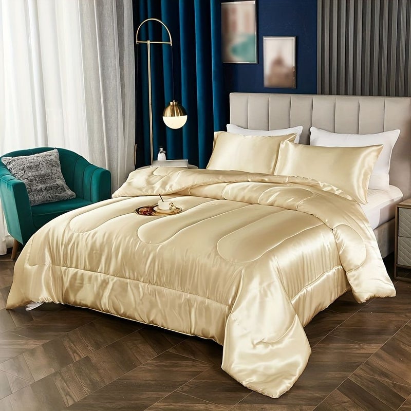 Burgundy Imitation Satin Comforter Lightweight Quilted Bedspread All Season Machine Washable - Image 5