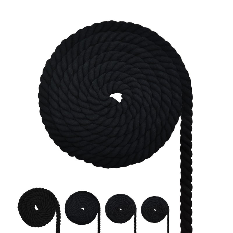 FOSER Cotton Rope, Black Cotton Cord, 3 Strand Twisted Macrame Cord (Black, 6mm x 16 Feet) - Image 1