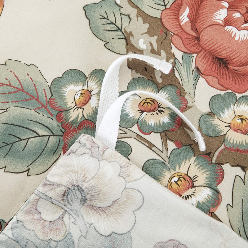 Eikei Home Chinoiserie Chic Peacock Floral Duvet Cover Paradise Garden Botanical Bird and Tree Branches Vintage Stylized Long Staple Cotton Bedding Set (Autumn Red  King) - Image 3