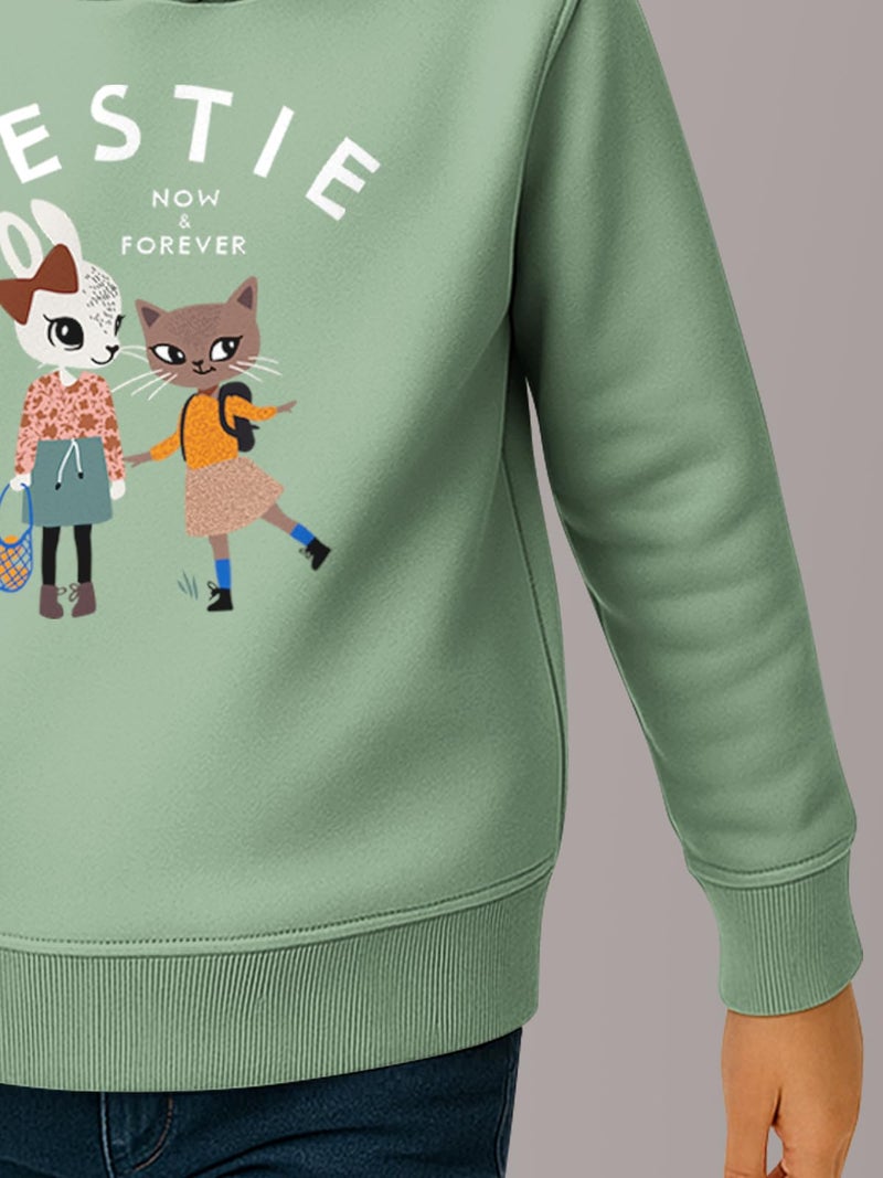 HELLCAT Trendy Cotton Blend Hoodie Sweatshirt for Girls - Pack of 1_Sea Green_3-4Years - Image 4