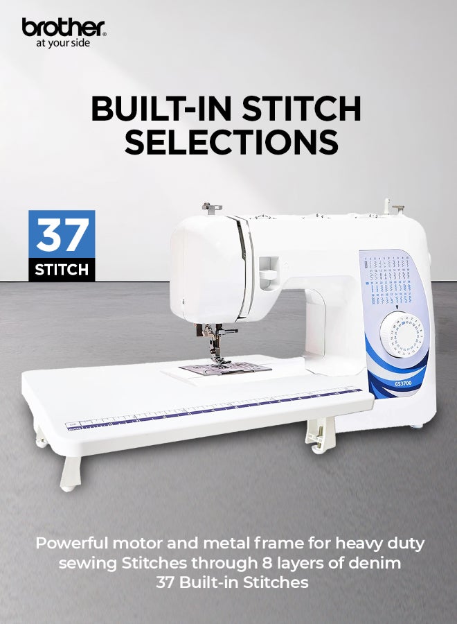 brother Traditional Metal Chassis Electric Sewing Machines Featuring 37 Built-In Stitch Selections For Convenient And Versatile Sewing | This Sewing Machine Features A Built-In Needle Threader And Quick Set Bobbin | 1-Step Buttonhole And | Made In Vietnam GS3700 White/Blue/Silver - Image 3