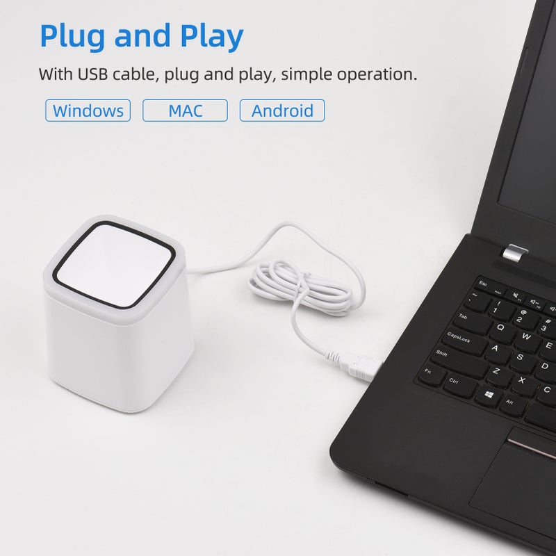 1D 2D QR Barcode Scanner Platform Hands-free USB Wired Bar Code Reader CMOS Image Sensor Desktop Scanner Large Scanning Window for Supermarket Library Retail Store Mobile Payment Computer Screen Scan - Image 2