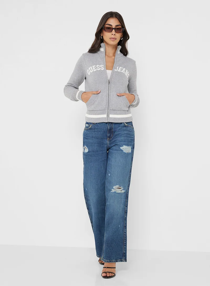 Guess Jeans Logo Detail Zip Through Cardigan