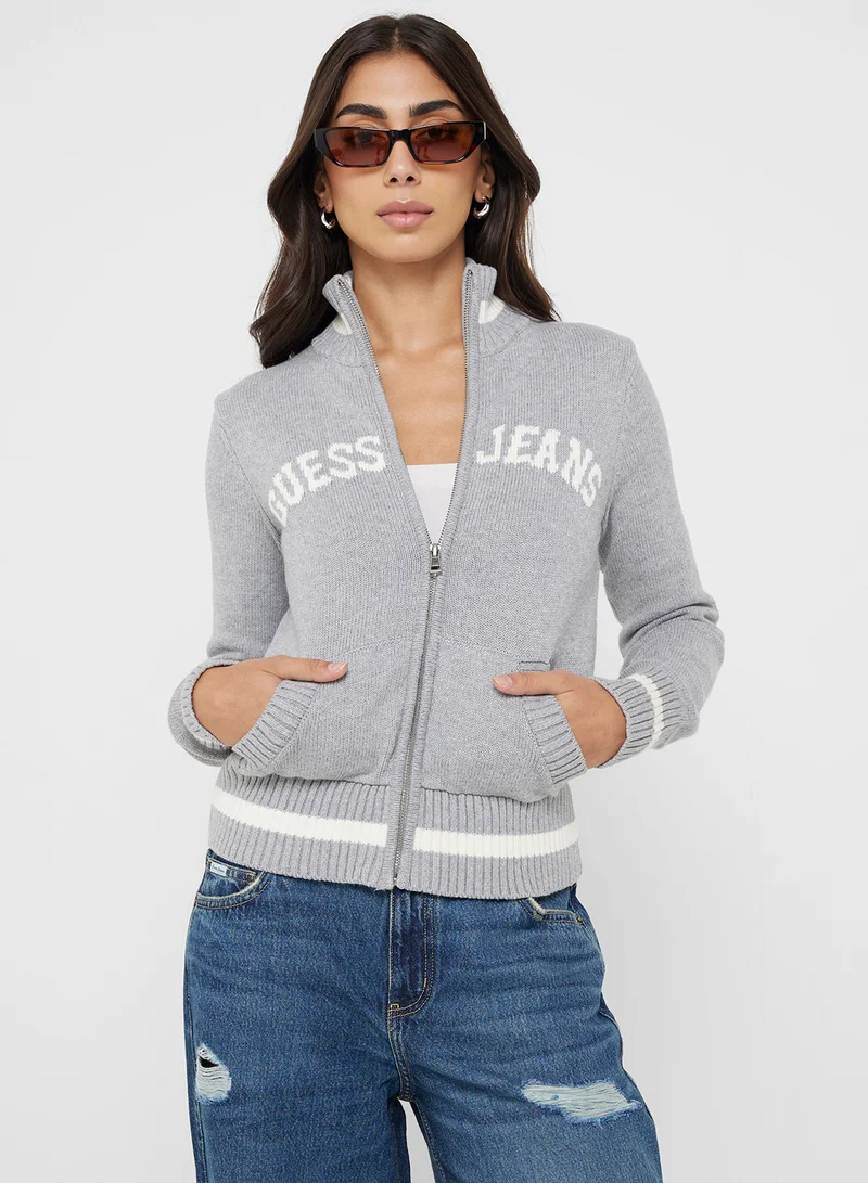 Guess Jeans Logo Detail Zip Through Cardigan