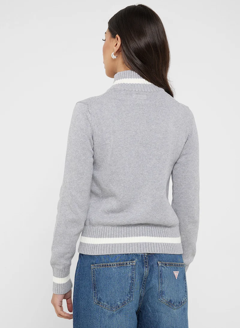 Guess Jeans Logo Detail Zip Through Cardigan