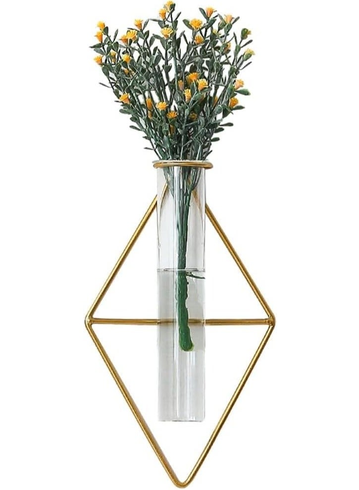 SOLARAE 2 Pack Nordic Wall Vase Gold, Hanging Geometric Metal Hydroponic Planter, Mounted Glass Tube Bud Decorative for Centerpieces Wedding Home Decor - Image 4