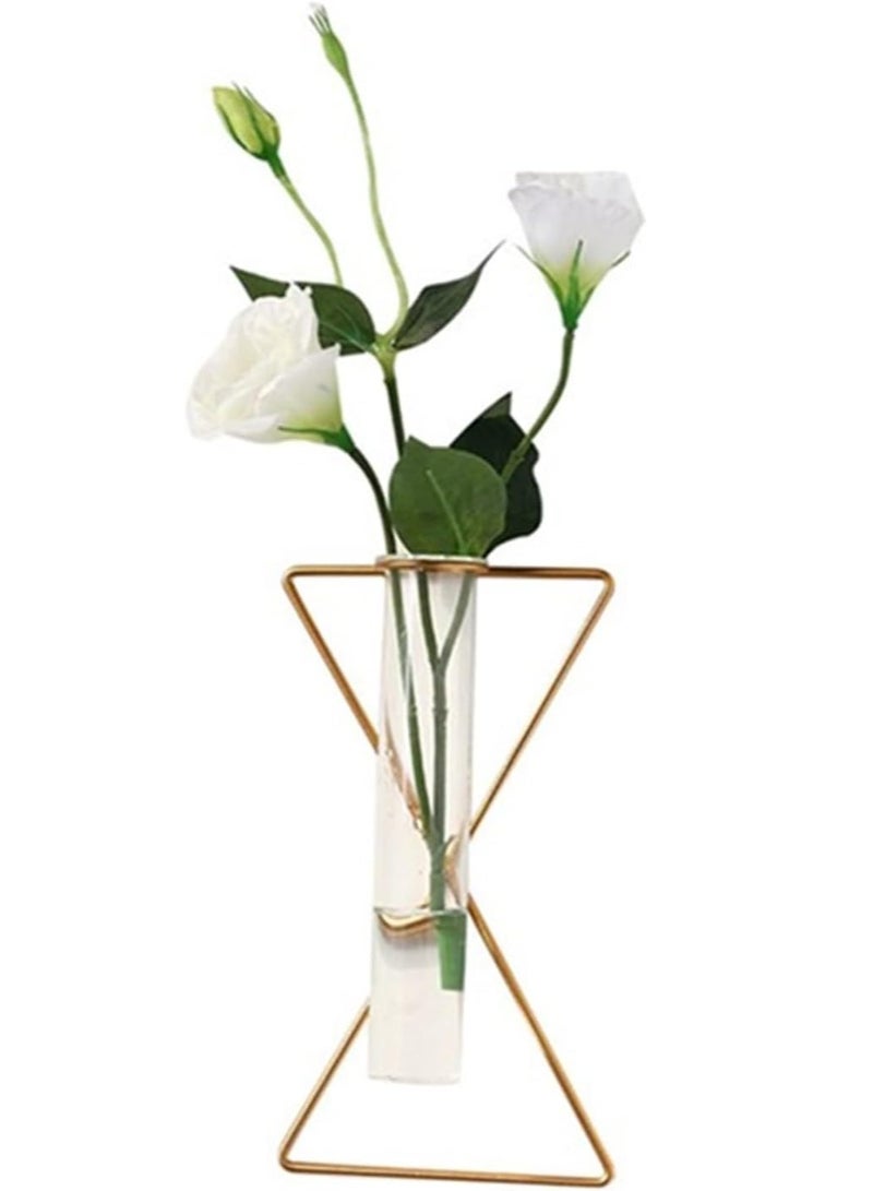 SOLARAE 2 Pack Nordic Wall Vase Gold, Hanging Geometric Metal Hydroponic Planter, Mounted Glass Tube Bud Decorative for Centerpieces Wedding Home Decor - Image 3