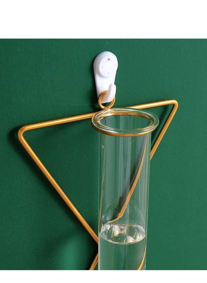 SOLARAE 2 Pack Nordic Wall Vase Gold, Hanging Geometric Metal Hydroponic Planter, Mounted Glass Tube Bud Decorative for Centerpieces Wedding Home Decor - Image 2