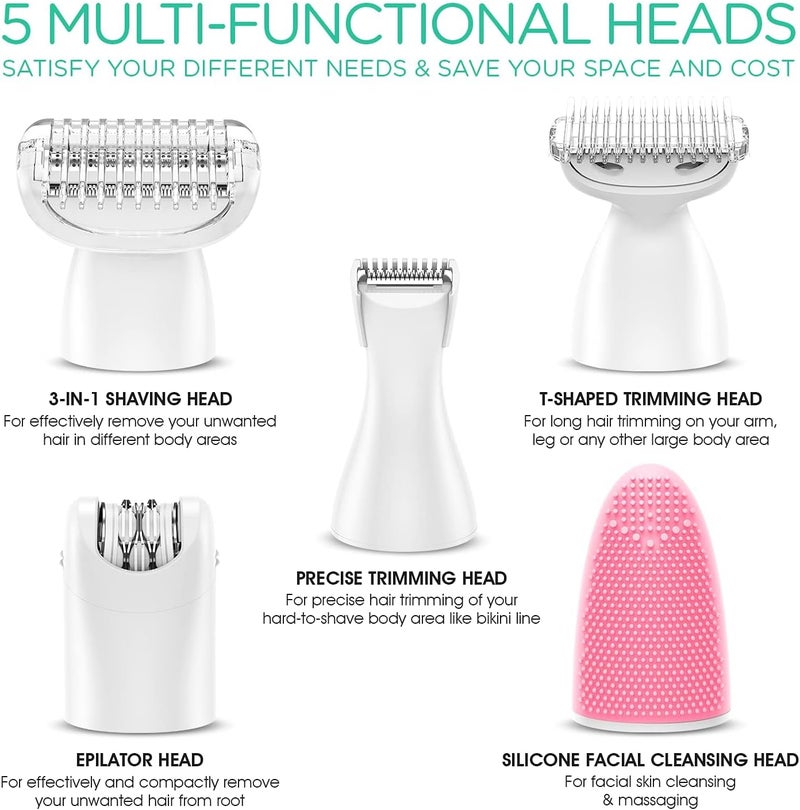 VOYOR Electric Lady Shaver Wet and Dry Rechargeable Bikini Trimmer Women Electric Razor for Women 5in1 Hair Remover for Legs Armpits Bikini Cordless Waterproof Portable ES500 - Image 4