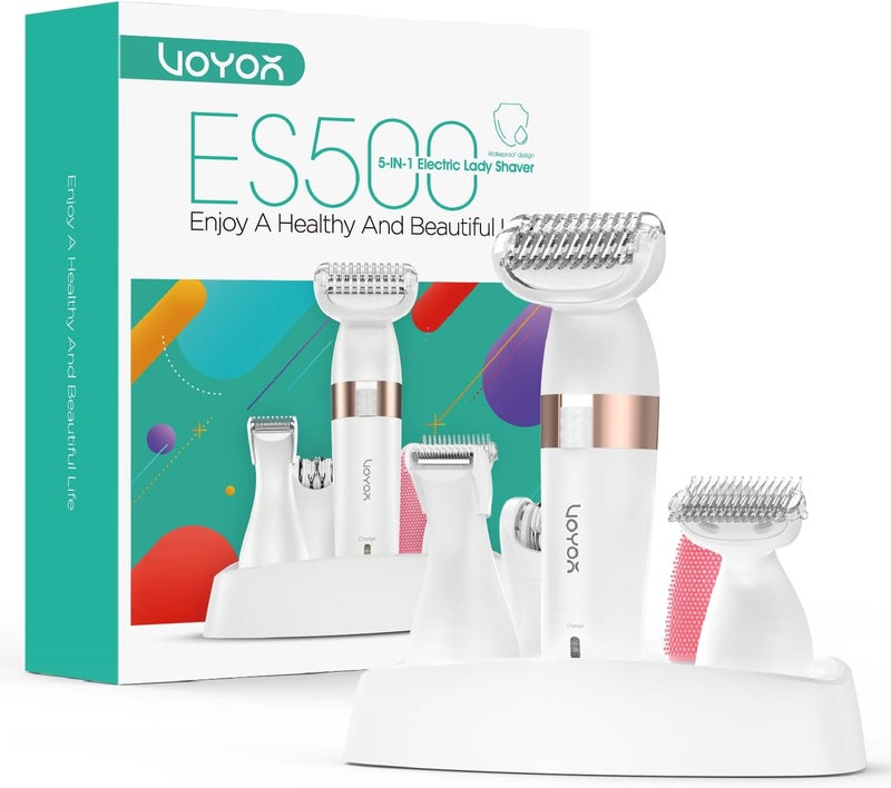 VOYOR Electric Lady Shaver Wet and Dry Rechargeable Bikini Trimmer Women Electric Razor for Women 5in1 Hair Remover for Legs Armpits Bikini Cordless Waterproof Portable ES500 - Image 1