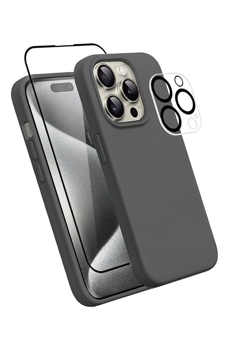 CATANES 3 Packs For iPhone 15 Pro Max Case and 2 Screen Protectors Upgrade Defender Silicone Cover ShockProof Anti-Scratch Protective Phone Case Dark Grey