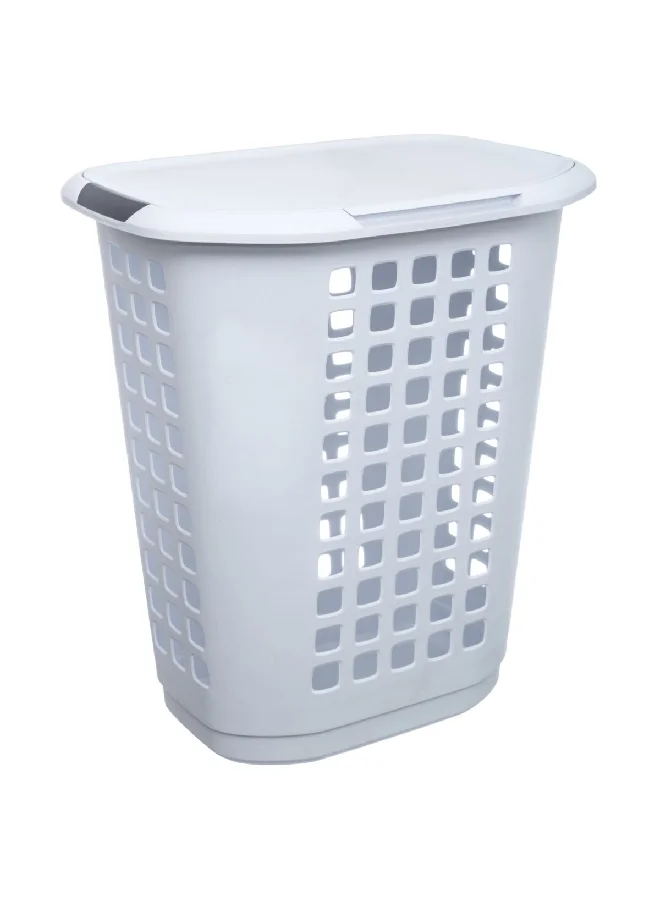 Five Simply Smart Hugger Sturdy Polypropylene Laundry Hamper with Lid White and Grey 63 L 157363