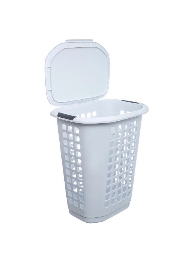 Five Simply Smart Hugger Sturdy Polypropylene Laundry Hamper with Lid White and Grey 63 L 157363