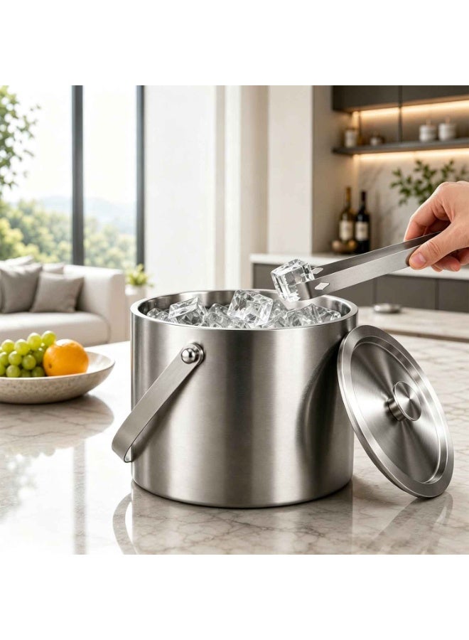 Stainless Steel Ice Bucket,3L Double-Wall Insulated Ice Buckets for Parties with Lid & Tongs, Large Drink Container Holder, Ideal for Freezer Drink Home Bar Accessories,Summer Essential - Image 2