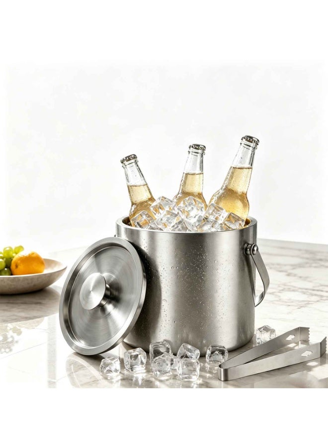 Stainless Steel Ice Bucket,3L Double-Wall Insulated Ice Buckets for Parties with Lid & Tongs, Large Drink Container Holder, Ideal for Freezer Drink Home Bar Accessories,Summer Essential - Image 1