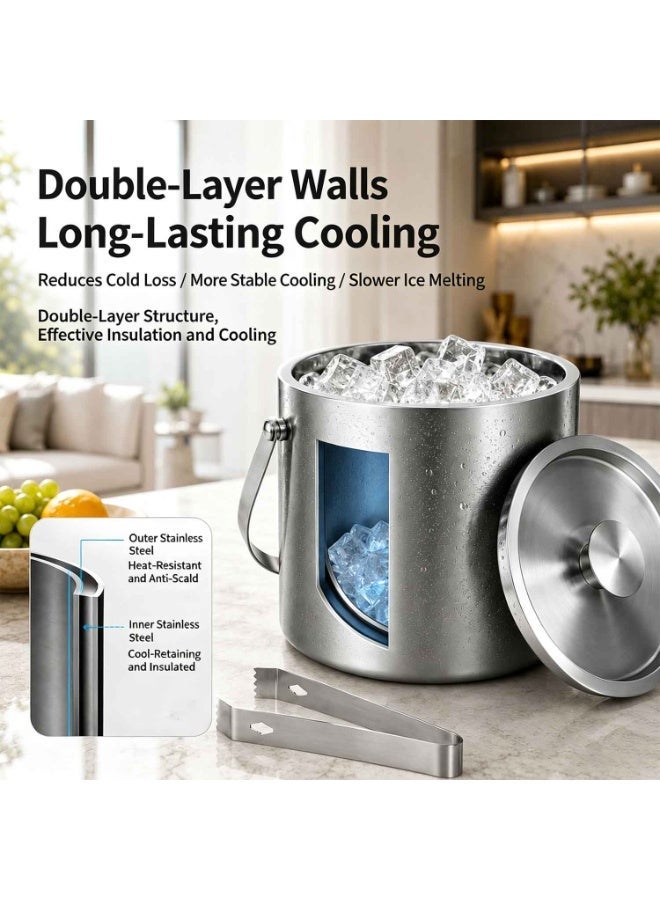 Stainless Steel Ice Bucket,3L Double-Wall Insulated Ice Buckets for Parties with Lid & Tongs, Large Drink Container Holder, Ideal for Freezer Drink Home Bar Accessories,Summer Essential - Image 5