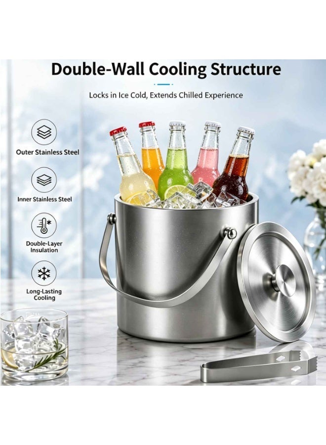 Stainless Steel Ice Bucket,3L Double-Wall Insulated Ice Buckets for Parties with Lid & Tongs, Large Drink Container Holder, Ideal for Freezer Drink Home Bar Accessories,Summer Essential - Image 3