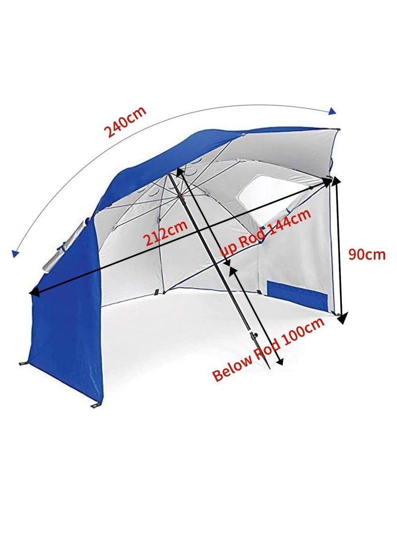 GUDOO - Beach Tent Umbrella Camping Sun Shelters SPF 50++ Sun Canopy Umbrella Portable Sunshade Tent Umbrella With Window Beach Umbrella for Camping   Beach and Sports Events Blue 2.4m - Image 1