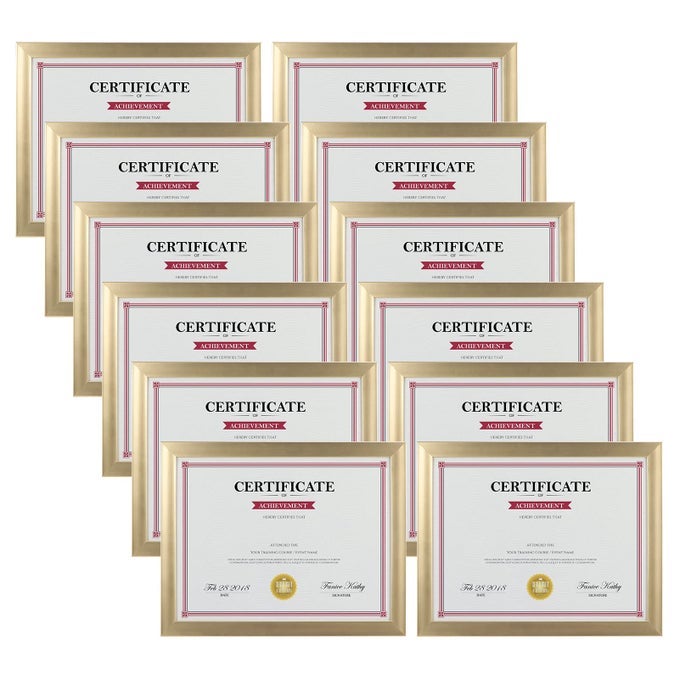 85X11 PICTURE FRAME GOLD SET OF 12 MULTI MODERN 85 X 11 FRAMES BULK FOR AWARD CERTIFICATE DOCUMENT DIPLOMA WALL OR TABLETOP DISPLAY